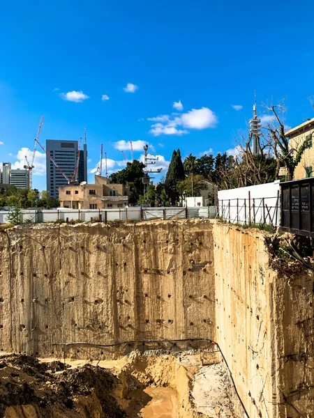 Foso Para Construcción Edificio Varios Pisos Método Cimentación Pared Continua — Foto de Stock