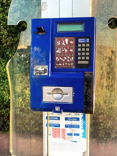 Tel Aviv Srail Nisan 2019 Ankesörlü Telefon Eski Bozuk Mavi — Stok fotoğraf