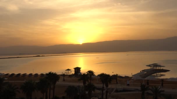 Мертве Море Час Сходу Сонця Над Йорданськими Горами — стокове відео