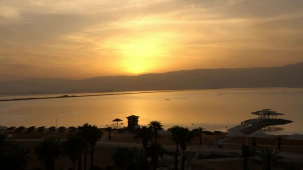 Mer Morte Lever Soleil Dessus Des Montagnes Jourdain — Video