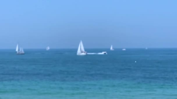 Israel Independence Day Sfilata Yacht Sul Mar Mediterraneo Vista Offuscata — Video Stock