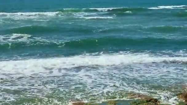 Strong Sea Storm Sea Waves Crash Rocks Coast Slow Motion — Stock Video