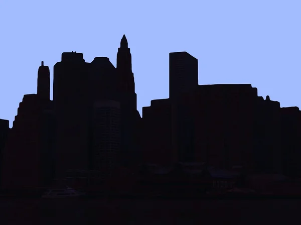 Silueta del Bajo Manhattan sobre fondo azul Fotos de stock libres de derechos
