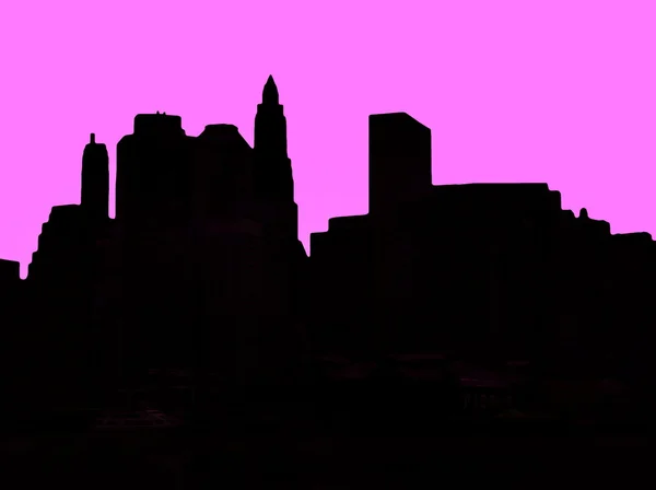 曼哈顿下城剪影在粉红色的背景 — 图库照片