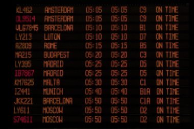 Display with schedule of aircraft departure