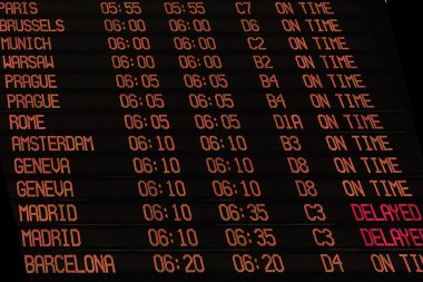 Display with schedule of aircraft departure