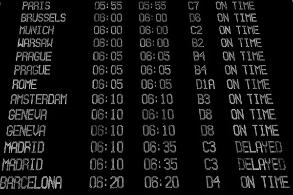 Display with schedule of aircraft departure — Stockfoto