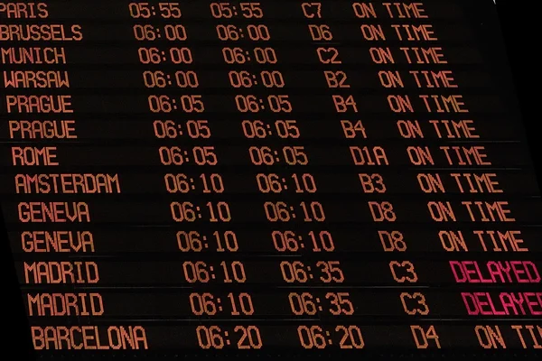 Display with schedule of aircraft departure — Stockfoto