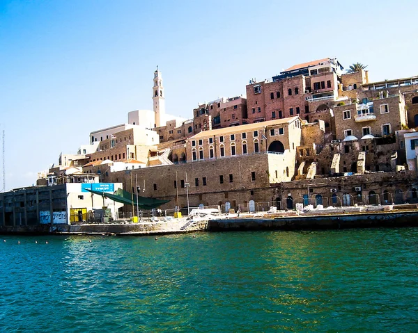 Vista panoramica di vecchi edifici storici Jaffa e antico ormeggio del porto., Israele — Foto Stock