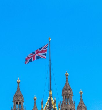 Victoria Tower Palace of Westminster Büyük Britanya bayrağı. Londra