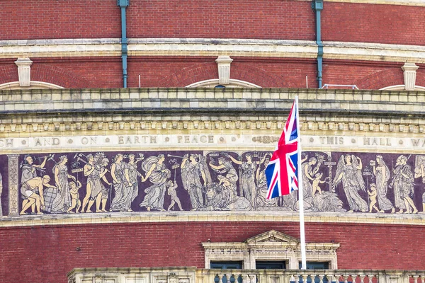 British flag on Royal Albert Hall background. London,  UK — Stock Photo, Image