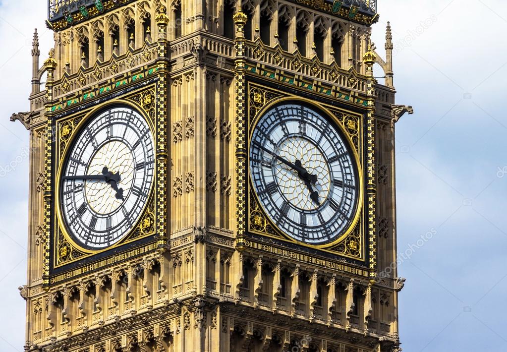 Close-up of the clock face of Big Ben, London