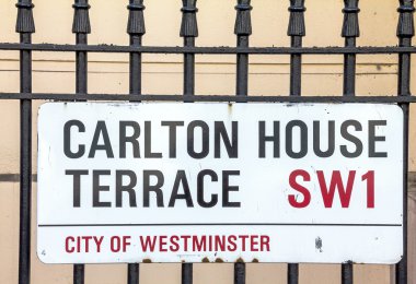  Sokak tabelası Carlton House terasın City Westminster, Londra, İngiltere