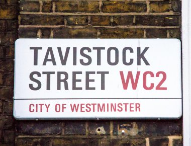 Tavistock sokak işareti City Westminster, Londra, İngiltere
