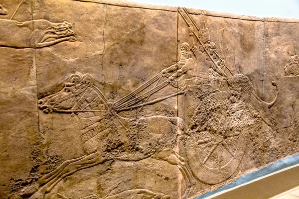 King's hunt relief from Palace of Assurbanipal in Nineveh, Assyria. British museum. London, UK — Stock Photo, Image