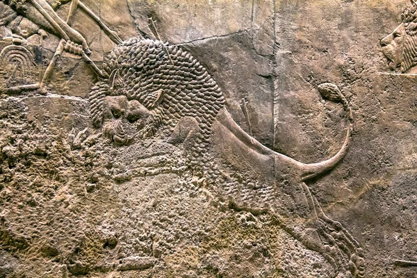 King's hunt relief from Palace of Assurbanipal in Nineveh, Assyria. British museum. London, UK — Stock Photo, Image