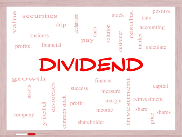 Dividend Word Cloud Concept on a Whiteboard — Stock Photo, Image