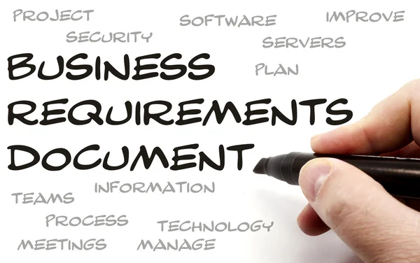Requisitos de negócio Documento a ser escrito à mão — Fotografia de Stock