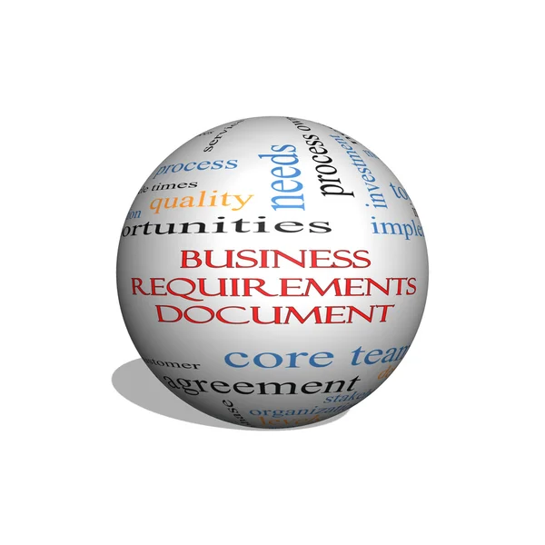 Business Requirements Document 3D sphere Word Cloud Concept — Stock Photo, Image