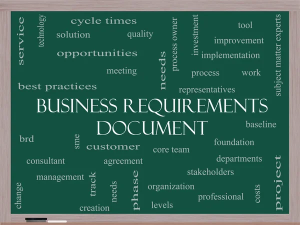 Business Requirements Document Word Cloud Concept on a Blackboard — Stock Photo, Image