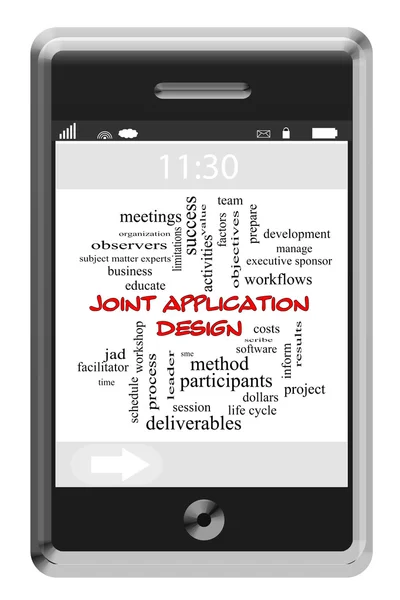 Projeto de aplicação conjunta Word Cloud no telefone Touchscreen — Fotografia de Stock