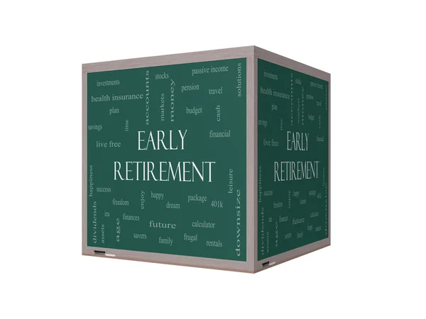 Early Retirement Word Cloud Concept on a 3D Blackboard — Stock Photo, Image