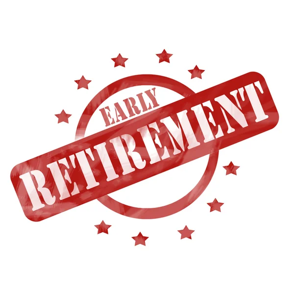 Rode verweerde vervroegde pensionering stempel cirkel en sterren design — Stockfoto