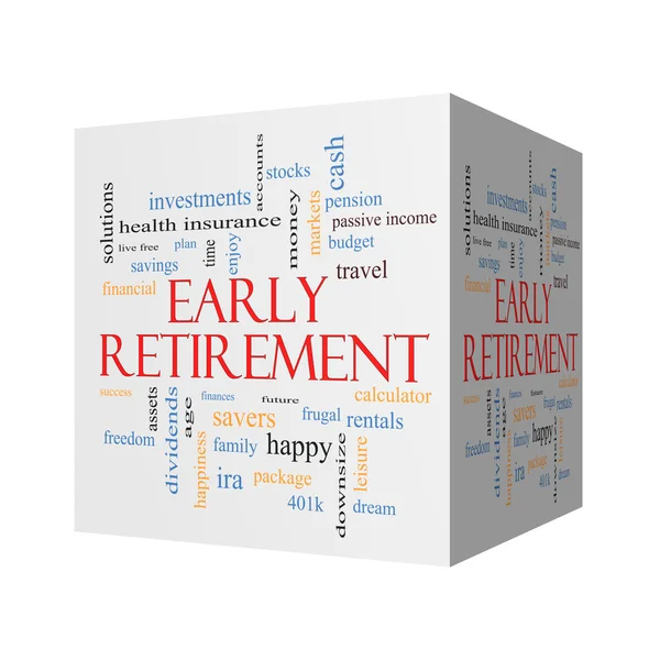 Wcześniejszą emeryturę 3d sześcian słowo Cloud koncepcja — Zdjęcie stockowe
