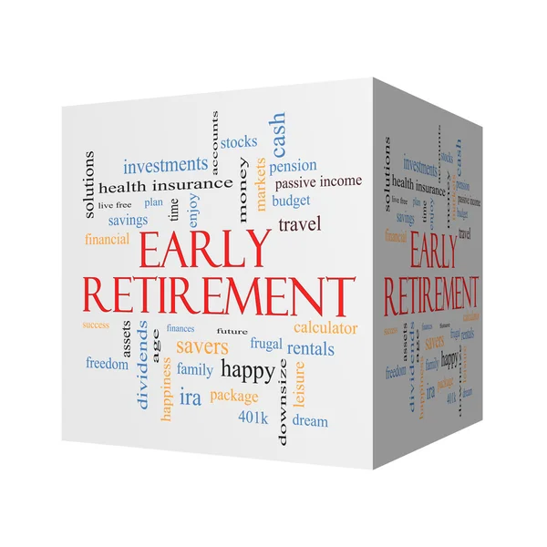 Prepensionamento 3D cubo Word Cloud Concept — Foto Stock