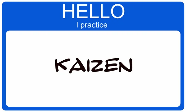 Hello I pracice Kaizen blue name tag — Stock Photo, Image