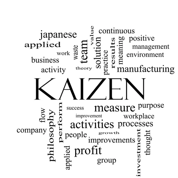 Kaizen Word Cloud Concept en blanco y negro — Foto de Stock
