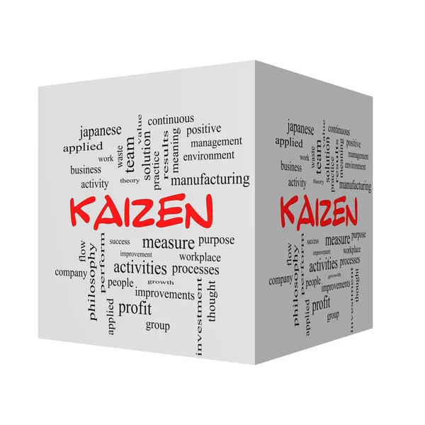 Kaizen 3D Word Cloud Concepto en tapas rojas — Foto de Stock