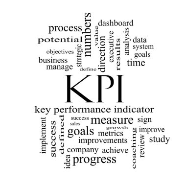 KPI Word Cloud Concept in black and white clipart