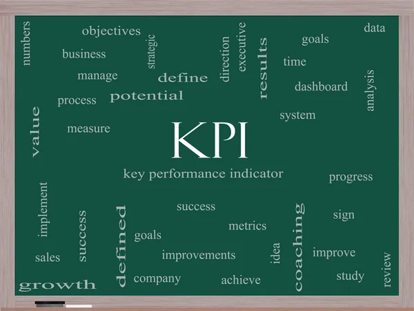 Concepto de nube de palabras KPI en una pizarra —  Fotos de Stock