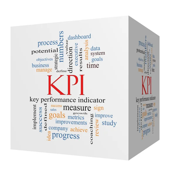 KPI kelime bulutu kavramı üzerinde bir 3d küp