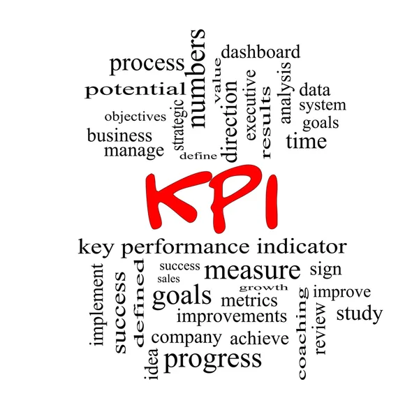 빨간 모자에 kpi 단어 클라우드 개념 — 스톡 사진