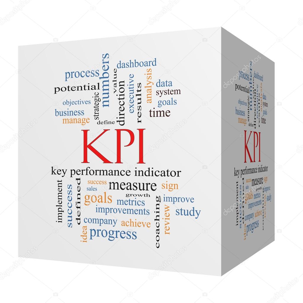 KPI Word Cloud Concept on a 3D Cube