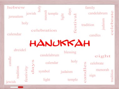 Hanuka kelime bulutu kavramı bir beyaz tahta üzerinde