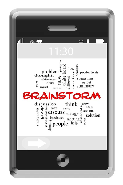 Brainstorming Word Cloud-Konzept auf einem Touchscreen-Handy — Stockfoto