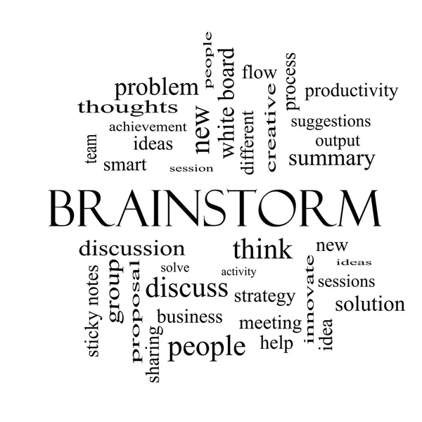 Brainstorm Word Cloud Concept em preto e branco — Fotografia de Stock