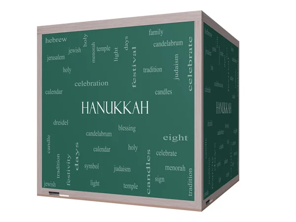 Hanukkah Word Cloud Concept sur un tableau noir cube 3D — Photo