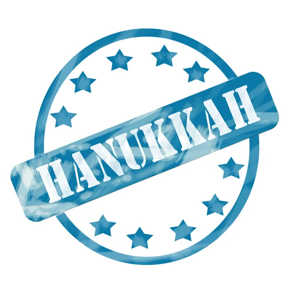 Blue Weathered Hanukkah Stamp Circle and Stars — Stock Photo, Image