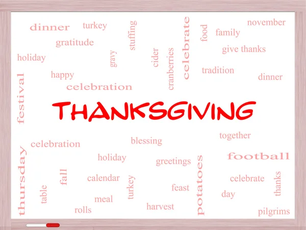 Thanksgiving Word Cloud Concept on a Whiteboard — Stock Photo, Image