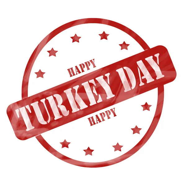 Red Weathered Happy Turkey Day Stamp Circle and Stars — Stock Photo, Image