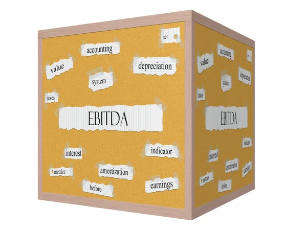 Ebitda 3d cube korkboard wortkonzept — Stockfoto