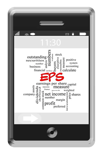 EPS Word Cloud kavramı üzerinde bir dokunmatik telefon — Stok fotoğraf