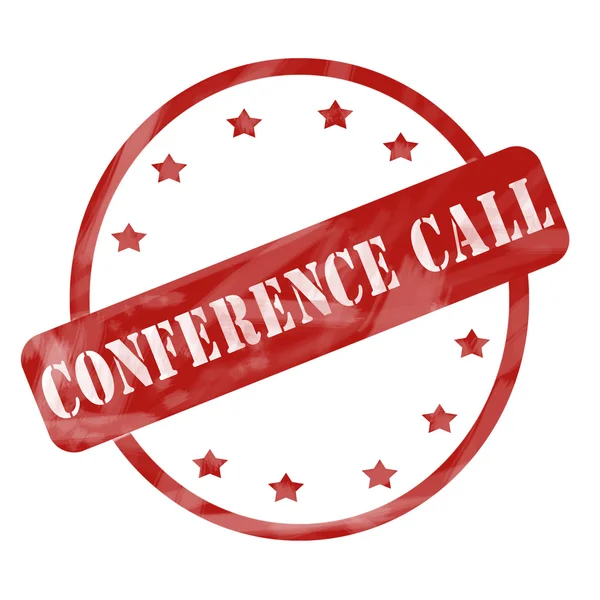 Red Weathered Conference Call Stamp Circle and Stars — Stock Photo, Image