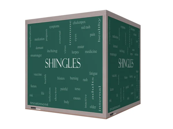 Shingles Word Cloud Concept on a 3D cube Blackboard — Stock Photo, Image