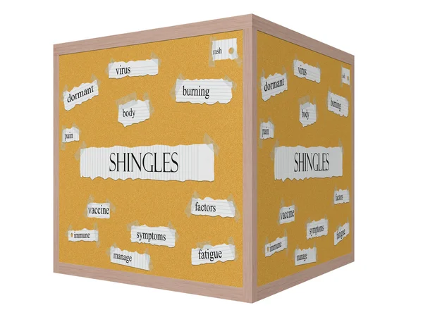 Shingles 3D cubo Corkboard Palavra Conceito — Fotografia de Stock