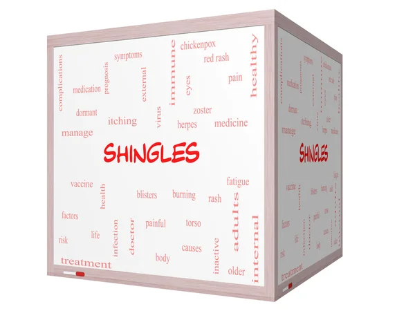 Shingles Word Cloud Concept su una lavagna a cubo 3D — Foto Stock